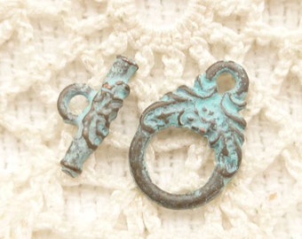 Whimsical, Ornate Patina Toggle Clasp, Mykonos Casting Beads (4 sets) - M62