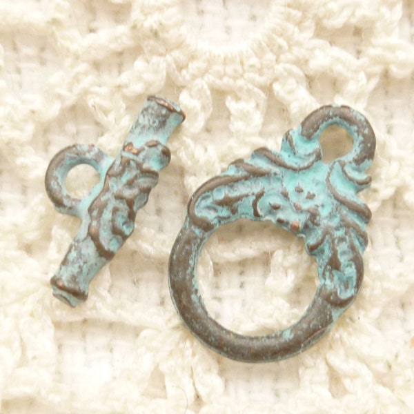 Whimsical, Ornate Patina Toggle Clasp, Mykonos Casting Beads (4 sets) - M62 - X2454