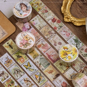 Briefmarke Washi Tape, Tier Washi Tape, Vintage Washi Tape, Natur Washi Tape, Blumen Washi Tape, Pilz Washi Tape