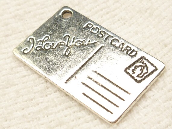I Love You Message Postcard Charms, Silver Tone (4) - S54