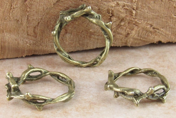 Crown of Thorns Twisted Ring Connector Charm, Antiqued Bronze (6) - A60