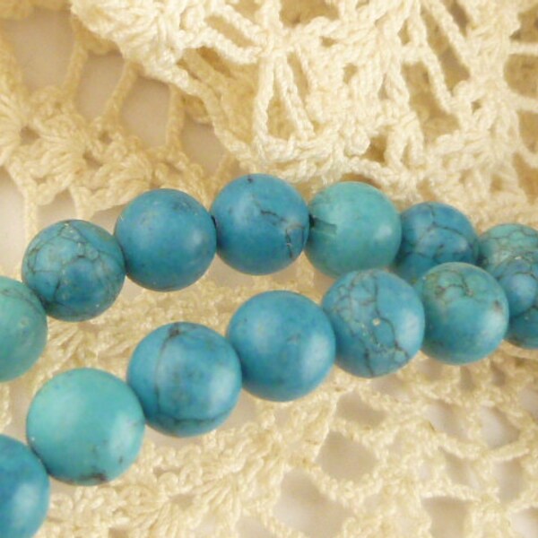 6mm Turquoise Color Veined Beads, Turkey Turquoise, Howlite Beads (60+, One Strand)