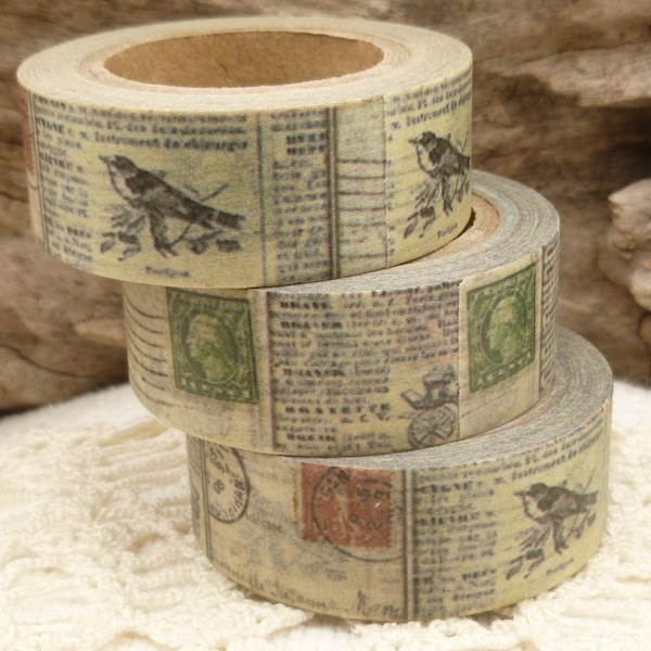 Vintage Look Stamps Washi Tape, Newspaper Print Washi Tape, Postcard Washi Tape, Full Roll  - P859