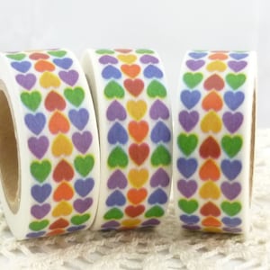 Rainbow Hearts Washi Tape, Full Roll - S1091