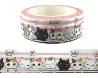 Ruban adhésif Washi Chat, Ruban adhésif Washi Emoji Kitty, Chaton Dessin Animé, Rouleau Complet - CWWTS-22