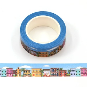 Neighborhood Washi, Houses Washi Tape, City Washi Tape, Palm Tree Washi Tape, Full Roll - CWWTS-9