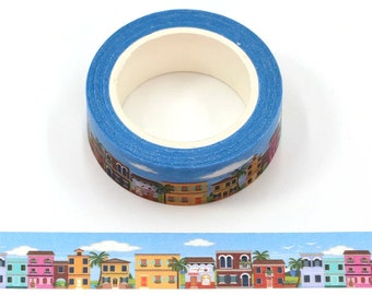 Neighborhood Washi, Houses Washi Tape, City Washi Tape, Palm Tree Washi Tape, Full Roll - CWWTS-9