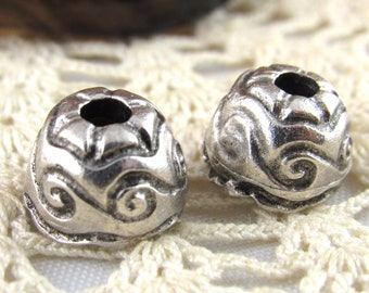 11mm Large Ornate Silver Pewter  Bead Cap, Rustic,  Mykonos Castings (4) - M50 - X0642