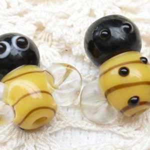 Adorable Honey Bee Lampwork Glass Beads Black Yellow 2 image 4