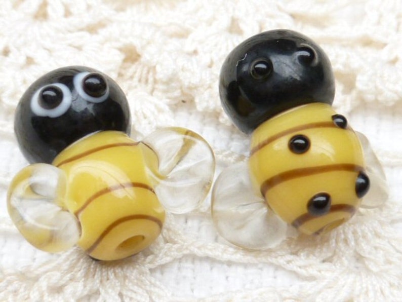 Adorable Honey Bee Lampwork Glass Beads Black Yellow 2 image 4