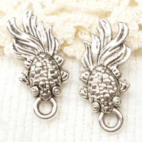 Two-sided Koi or Guppy Fish Charms, Antique Silver (6) - S76