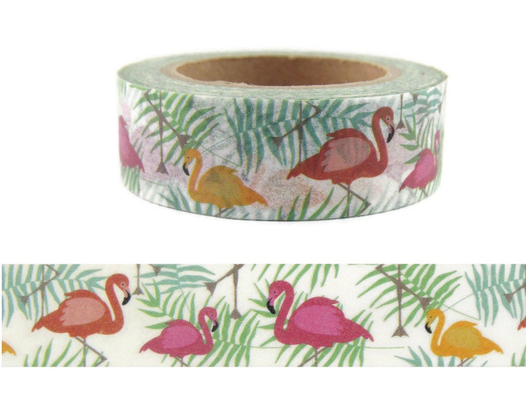 Pink Flamingo Washi Tape, Pink Bird Washi Tape, Animal Washi Tape, Full