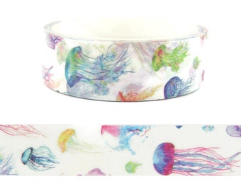 Cinta washi de medusas, cinta washi de animales, cinta washi de vida marina, cinta washi de playa, rollo completo - CWWTS - 9