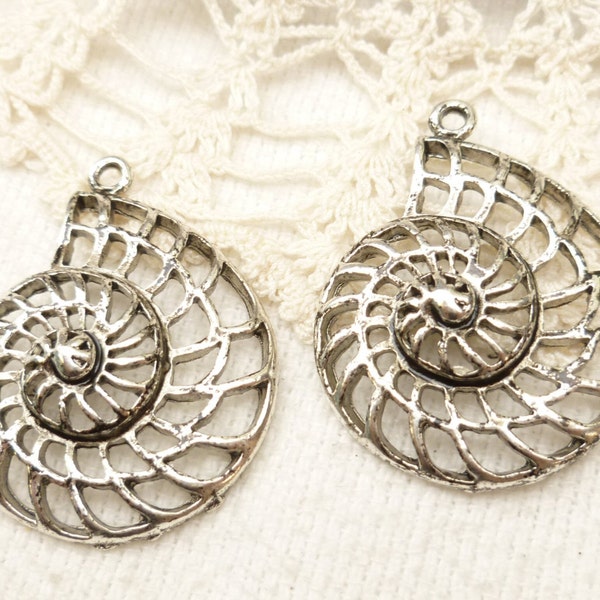 Antiqued Silver Nautilus Pendant, Pewter Shell Pendant (4)