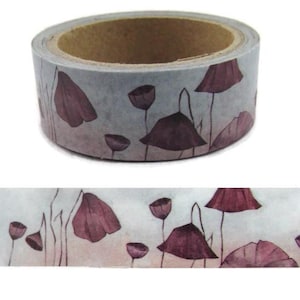 Flower Washi Tape, Wilted Flower Washi Tape, Autumn Flower Washi, Black Flower Washi Tape, Full Roll  - E