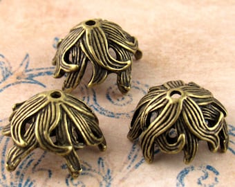 Plant Seaweed Flowing Leaves Bead Cap, Spacer Beads, Antique Bronze (6) - A58