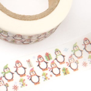 Christmas Washi Tape, Red and Green Penguin Christmas Washi Tape, Full Roll - 1012