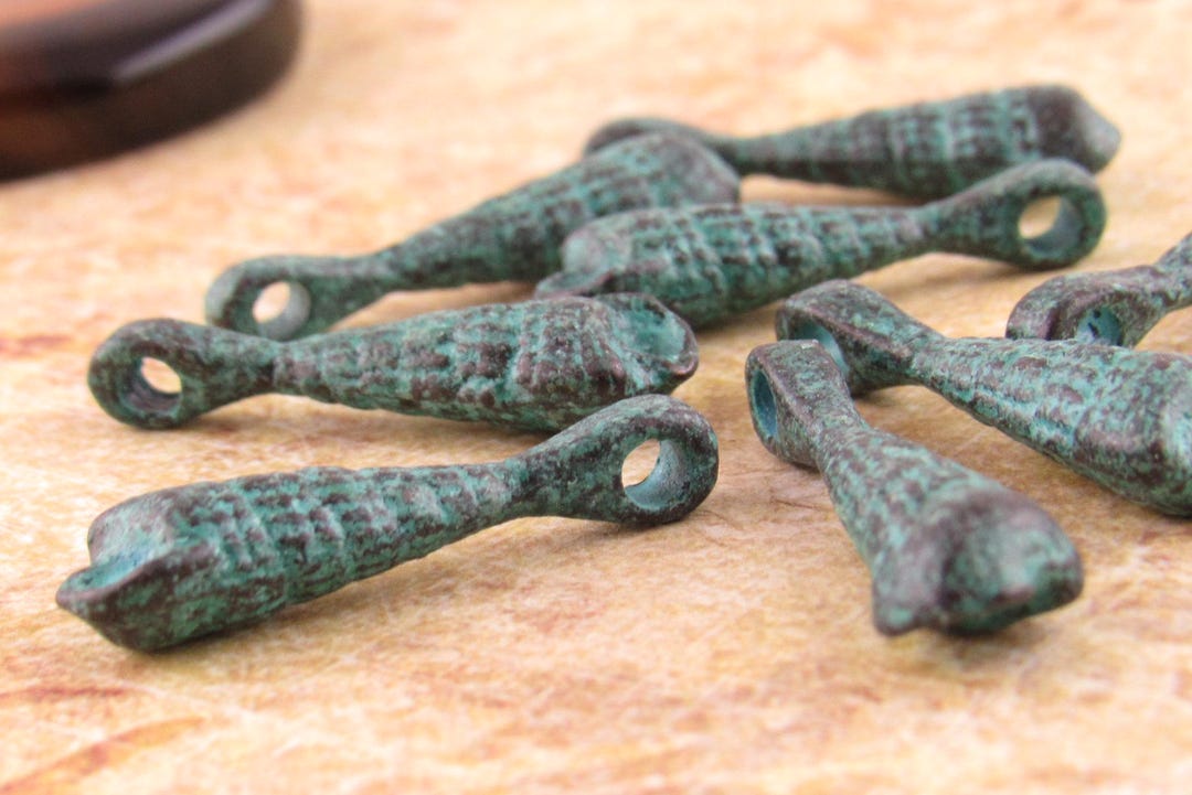 23mm Patina Auger Shell Charm, Rustic Blue Shell Charms, Pendants ...
