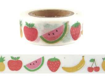 Fruit Washi Tape, Cherry, Strawberry, Apple, Watermelon, Pineapple, Banana, Full Roll - N1715