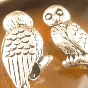 Tiny 3D Two Sided Owl Metal Spacer Beads, Antiqued Silver (6) - SF8