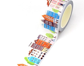 City Washi Tape, Houses Washi Tape, Neighborhood Washi Tape, 30mm/10M Wide Washi Tape,  CWWTS