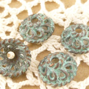 Small Patina Swirl Filigree Bead Cap, Rustic, Mykonos Casting Beads 6 M18 X4075 image 2