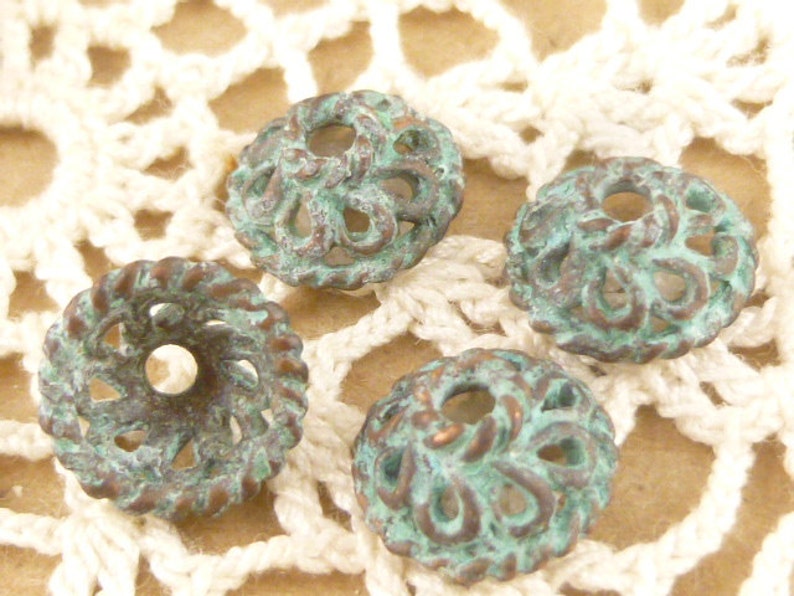 Small Patina Swirl Filigree Bead Cap, Rustic, Mykonos Casting Beads 6 M18 X4075 image 2