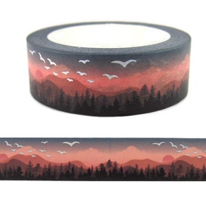 Washi Tape Sunset Mountains, Foil Bird Washi Tape, Skyline Washi Tape,  Full Roll - CWWTS-11