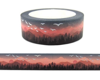 Washi Tape Sunset Mountains, Foil Bird Washi Tape, Skyline Washi Tape,  Full Roll - CWWTS-11