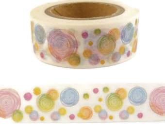 Washi Tape, Rainbow Scribble Washi Tape, Circle Hippie Washi Tape, Full Roll - M1018