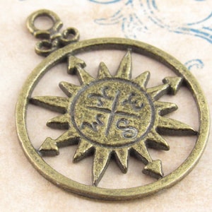 36 mm Retro Kompass Charm, Bronze Ton Kompass Anhänger, antike Bronze Kompass Charms Anhänger (3) - A7