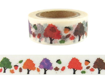 Washi Tape Oak Trees, Acorn Washi Tape, Colorful Trees Washi Tape, Full Roll - VV1540