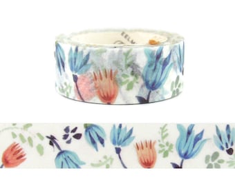 Washi Tape Pink and Blue Flower, Blue Floral Washi Tape, Plant Washi Tape - CWWTS