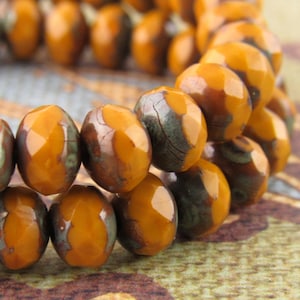 5x3 Pumpkin Orange Glass Beads,  Czech Picasso Rondelle Beads -  Full or Half Strand - 0836/RON5