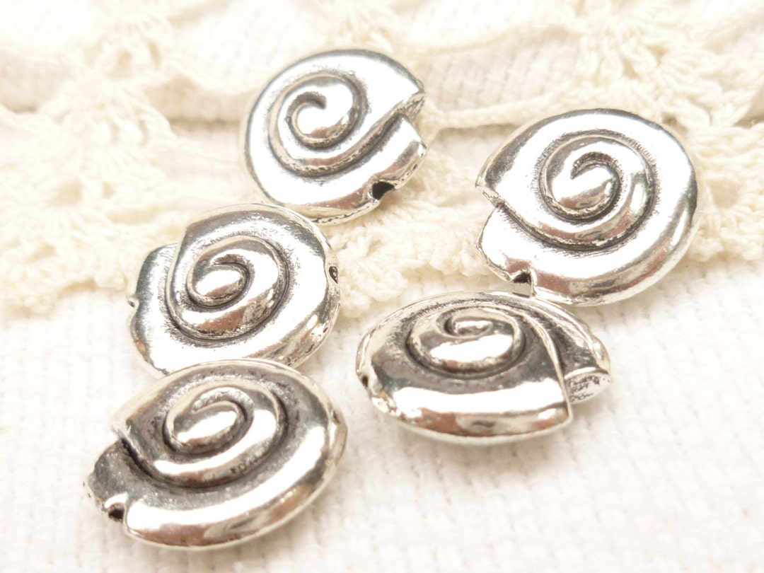 13mm Snail Shell Spacer Bead, Spiral Metal Bead, Antique Silver 4 S140 ...