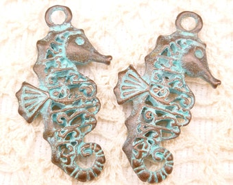 Rustic, Patina Filigree Seahorse Charm Pendant, Mykonos Casting Beads (1) - M13 - X5162