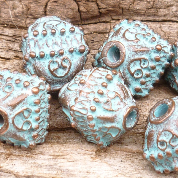 15mm Large, Ornate Pyramid Focal Beads, Rustic, Patina, Mykonos Casting Beads (1) - M7 - X2572