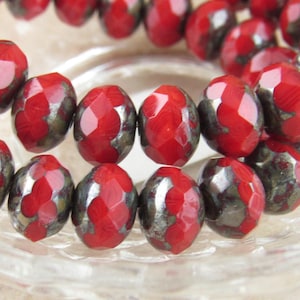 6x8 Faceted Deep Velvet Red Czech Glass Rondelle Beads -  Full or Partial Strand - 0612/RON8