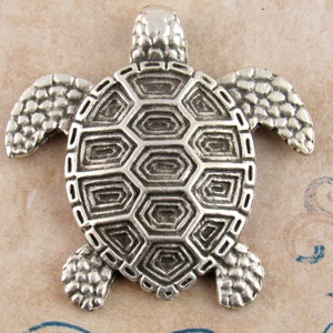 Large Rustic Silver Pewter Turtle Casting Pendant , Mykonos Casting Beads - M100