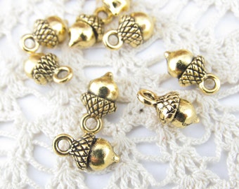 Whimsical Acorn Charms, Antiqued Gold Tone (6) - G11
