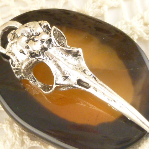 Bird Skull Pendant, Antiqued Silver, Large (1)