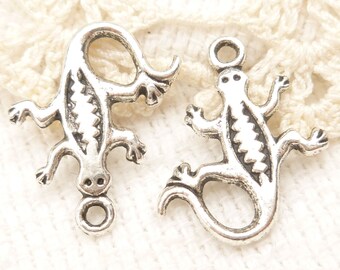 Southwestern Style Lizard Charms, Antique Silver (8) - S154