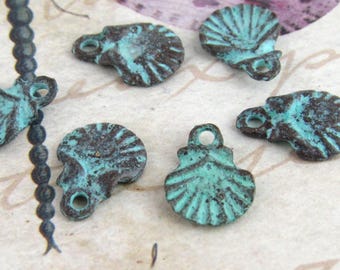 13mm Scallop Shell Charms, Tiny Perfect, Rustic, Vintage Look, Patina  - Mykonos Casting (6) - M52