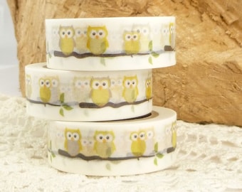 Washi Tape, Yellow Owls Washi Tape, Full Roll  - T1529