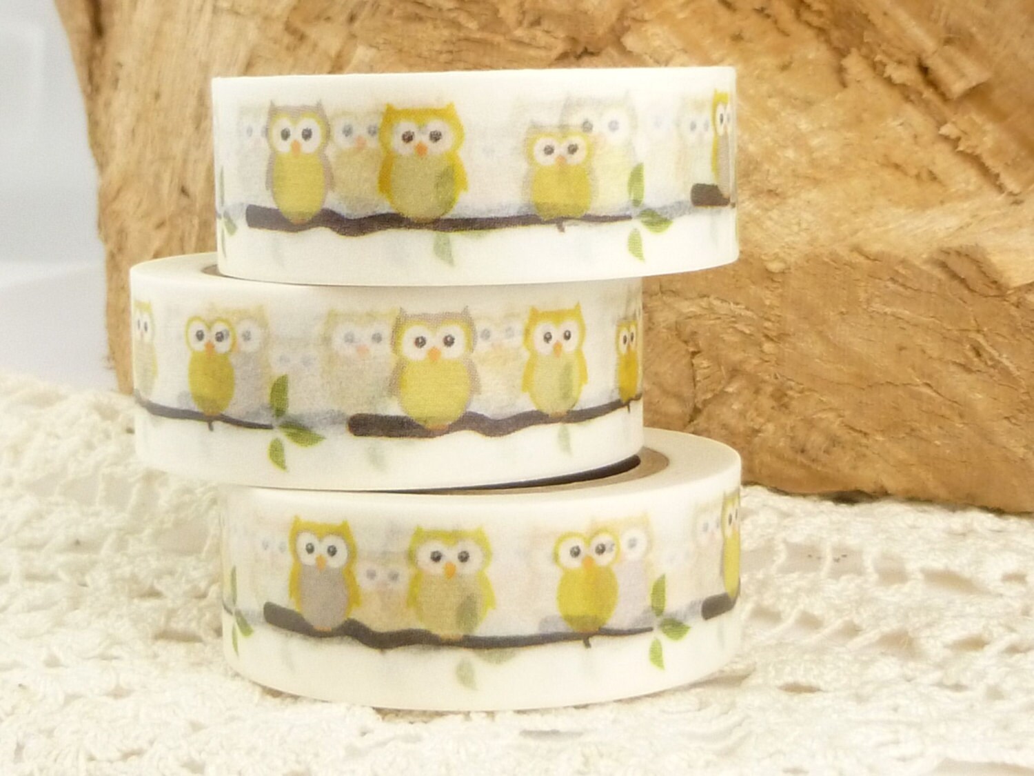 Washi Tape, Yellow Owls Washi Tape, Full Roll  - T1529