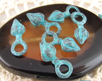 11mm Tiny Patina Teardrops Charms, Turquoise Blue Raindrop Dangles, Mykonos Castings (6) -M69 - X0834