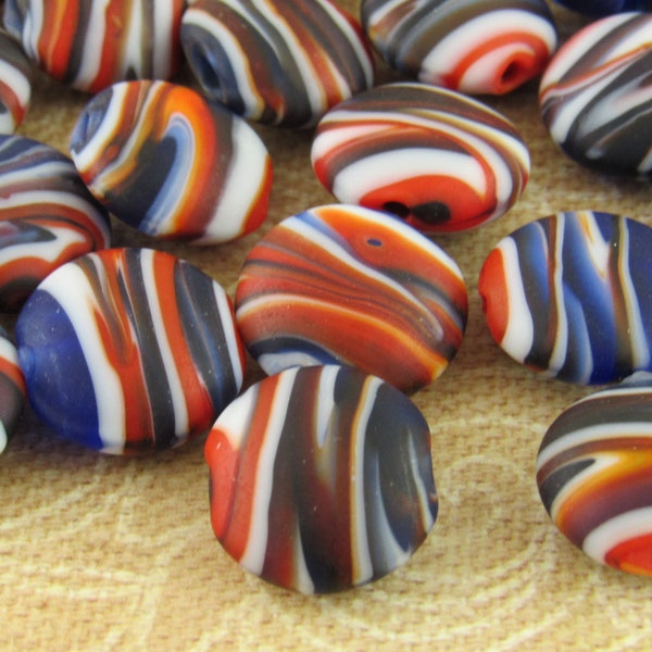 Red White And Blue Swirl Lampwork Beads, Red White and Blue Striped Glass Beads (4)