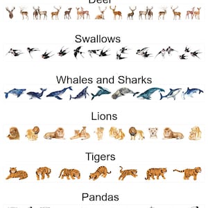 パンダ和紙テープ、動物和紙テープ、ライオン和紙テープ、トラ和紙テープ、クジラ和紙テープ、鹿和紙テープ、鳥和紙テープ