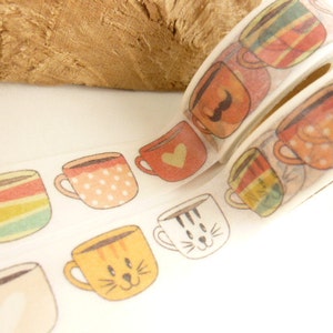Washi Tape Coffee or Tea Cup Cat Lover Washi Tape, Full Roll MM2040 image 1