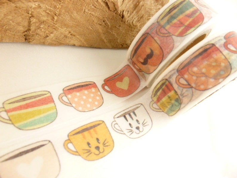 Washi Tape Coffee or Tea Cup Cat Lover Washi Tape, Full Roll MM2040 image 1